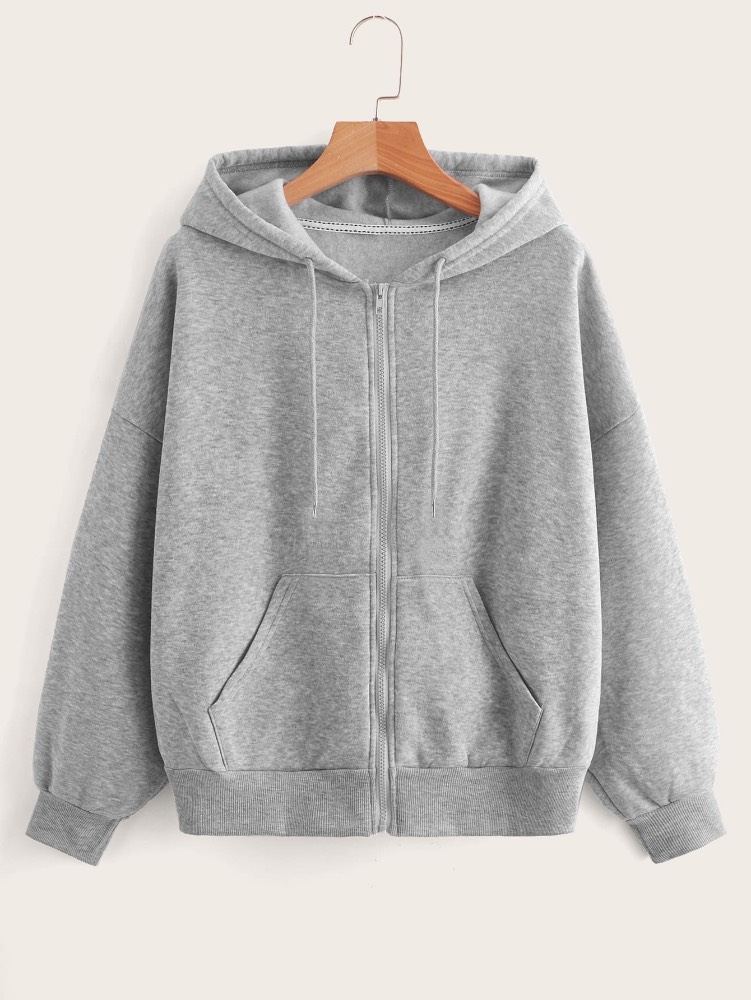 هۆدیێ سادە Grey Zip-Up Hoodie