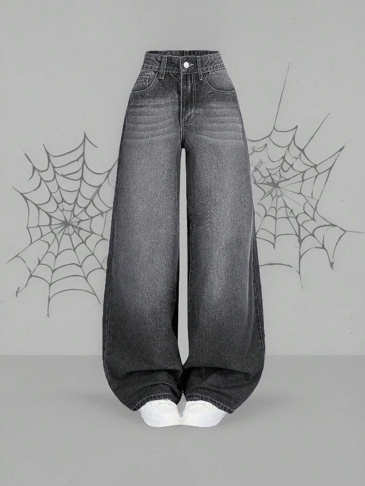 پانتۆلێ جینز یێ ڕەساسی یێ فراوان Grey Wide-Leg